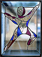 finished glass window of figure drawing