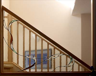 Stained Glass Panels in a Stairway